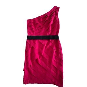 Tadashi Shoji Cranberry One Shoulder Cocktail Dress Tiered Sheath Size XL